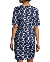 Neiman Marcus Geometric Print Shift Dress Navywhite