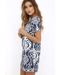 Lucy-Love Lucy Love Charlotte Navy Blue Print Shift Dress
