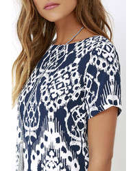 Lucy-Love Lucy Love Charlotte Navy Blue Print Shift Dress