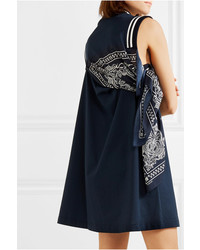 Sacai Paneled Cotton Jersey And Satin Mini Dress