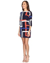 Vince Camuto Printed Chiffon Shift Dress With Elbow Sleeves Dress