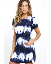 LuLu*s Seawall Ivory And Navy Blue Print Shift Dress