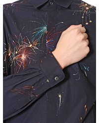 Valentino Fireworks Print Slim Cotton Poplin Shirt