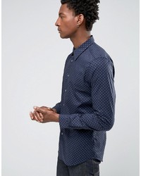 Paul Smith Ps By Smart Shirt With All Over Polka Dot In Slim Fit Navy