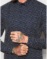 Asos Regular Fit Shirt With Floral Print In Navy