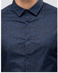 Asos Skinny Shirt With Paisley Print In Blue