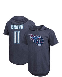 Majestic Threads Aj Brown Heathered Navy Tennessee Titans Name Number Tri Blend Hoodie T Shirt