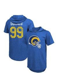Majestic Threads Fanatics Branded Aaron Donald Royal Los Angeles Rams Player Name Number Tri Blend Hoodie T Shirt