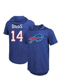 Majestic Threads Fanatics Branded Stefon Diggs Royal Buffalo Bills Player Name Number Tri Blend Hoodie T Shirt