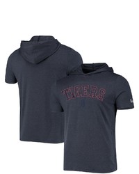 New Era Heathered Navy Detroit Tigers Brushed Short Sleeve Pullover Hoodie