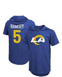 Majestic Threads Jalen Ramsey Royal Los Angeles Rams Player Name Number Tri Blend Hoodie T Shirt