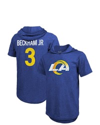 Majestic Threads Odell Beckham Jr Royal Los Angeles Rams Player Name Number Tri Blend Hoodie T Shirt At Nordstrom