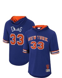 Mitchell & Ness Patrick Ewing Blue New York Knicks Mesh Hardwood Classics Name Number Short Sleeve Hoodie