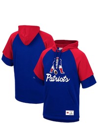 Mitchell & Ness Royal New England Patriots Home Advantage Raglan Short Sleeve Pullover Hoodie At Nordstrom