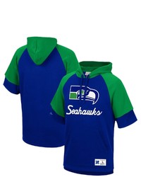 Mitchell & Ness Royal Seattle Seahawks Home Advantage Raglan Short Sleeve Pullover Hoodie At Nordstrom