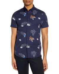 Ted Baker London Bold Animal Print Slim Fit Short Sleeve Button Up Shirt