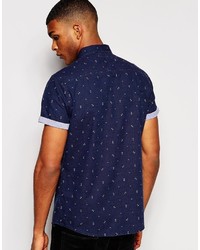Asos Brand Shirt In Short Sleeve With Indigo Anchor Print
