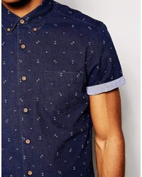 Asos Brand Shirt In Short Sleeve With Indigo Anchor Print