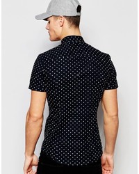 Asos Brand Skinny Shirt With Polka Dot Print In Short Sleeve