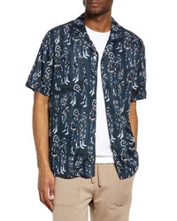 Wood Wood Brandon Jc Drapey Twill Button Up Shirt In Navy At Nordstrom
