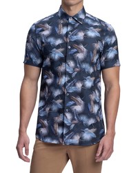 Bugatchi Classic Fit Palm Print Short Sleeve Button Up Shirt In Midnight At Nordstrom