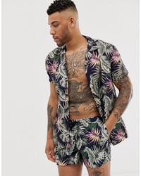 Siksilk Co Ord Short Sleeve Shirt In Palm Print