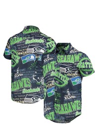 FOCO College Navy Seattle Seahawks Thematic Button Up Shirt