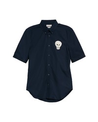 Alexander McQueen Crochet Skull Short Sleeve Cotton Shirt