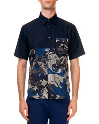 Kenzo Floral Print Short Sleeve Shirt Navy