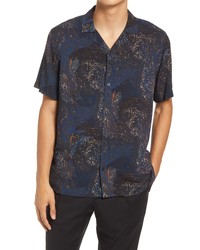 Open Edit Galaxy Print Short Sleeve Button Up Shirt In Navy  Multi Galaxy At Nordstrom