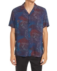 Open Edit Galaxy Print Short Sleeve Button Up Shirt In Red  Multi Galaxy At Nordstrom