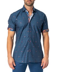 Maceoo Galileo Regular Fit Icon Paisley Short Sleeve Cotton Button Up Shirt In Blue At Nordstrom