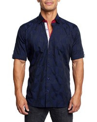 Maceoo Galileo Triangles Blue Short Sleeve Button Up Shirt