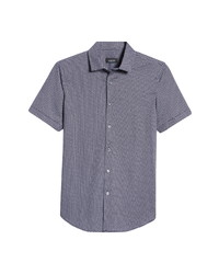 Bugatchi Geometric Print Short Sleeve Button Up Stretch Knit Shirt