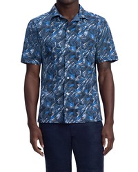 Bugatchi Jackson Classic Fit Frond Print Short Sleeve Stretch Cotton Button Up Shirt In Midnight At Nordstrom