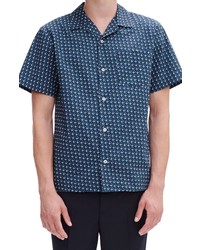 A.P.C. Lloyd Geo Print Short Sleeve Cotton Button Up Camp Shirt In Iah Bleu Fonce At Nordstrom