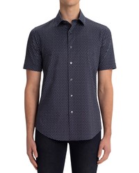 Bugatchi Ooohcotton Tech Stretch Short Sleeve Button Up Shirt In Navy At Nordstrom