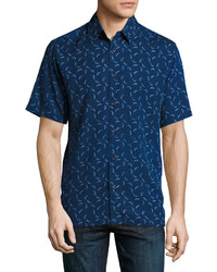 Neiman Marcus Ray Print Short Sleeve Sport Shirt Ocean