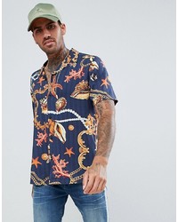 ASOS DESIGN Regular Fit Viscose Shirt With Seashell Baroque Print
