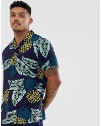 New Look Revere Collar Shirt In Pineapple Print