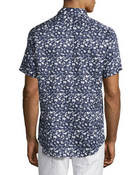 Etro Safari Print Short Sleeve Sport Shirt Navy