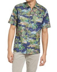 Tori Richard Sanctuary Palms Short Sleeve Button Up Cotton Shirt In Navy At Nordstrom