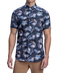 Bugatchi Shaped Fit Floral Print Short Sleeve Cotton Button Up Shirt In Midnight At Nordstrom