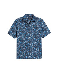Bugatchi Shaped Fit Print Stretch Cotton Short Sleeve Button Up Shirt In Midnight At Nordstrom