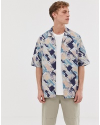 ASOS WHITE Shirt In Watercolour Print With Half Sleeve