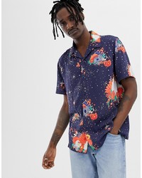 HUF Shirt With All Over Japanese Floral Print In Navy