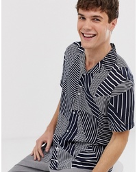 Burton Menswear Shirt With Patchwork Stripe In Navy