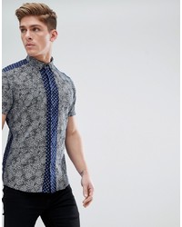 Solid Short Sleeve Shirt In Contrast Ditsy Print