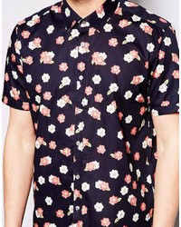 Ted Baker Short Sleeve Shirt With Floral Print In Slim Fit