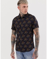 BLEND Short Sleeved Shirt With Sunrise Print In Navy